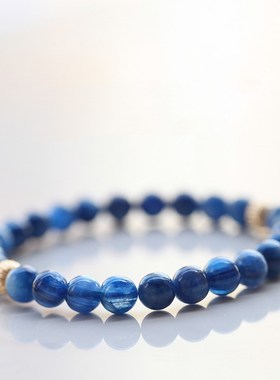 情侣七夕蓝晶石手链单圈6.5/8mm手链水晶礼物简约大气DIY男女款