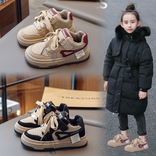 儿童低帮滑板鞋加绒2023冬季新款女童运动鞋二棉保暖男童鞋子软底