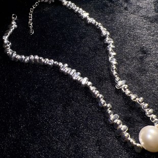 银锭子不规则装饰项链珍珠秀款夸张饰品颈链锁骨链