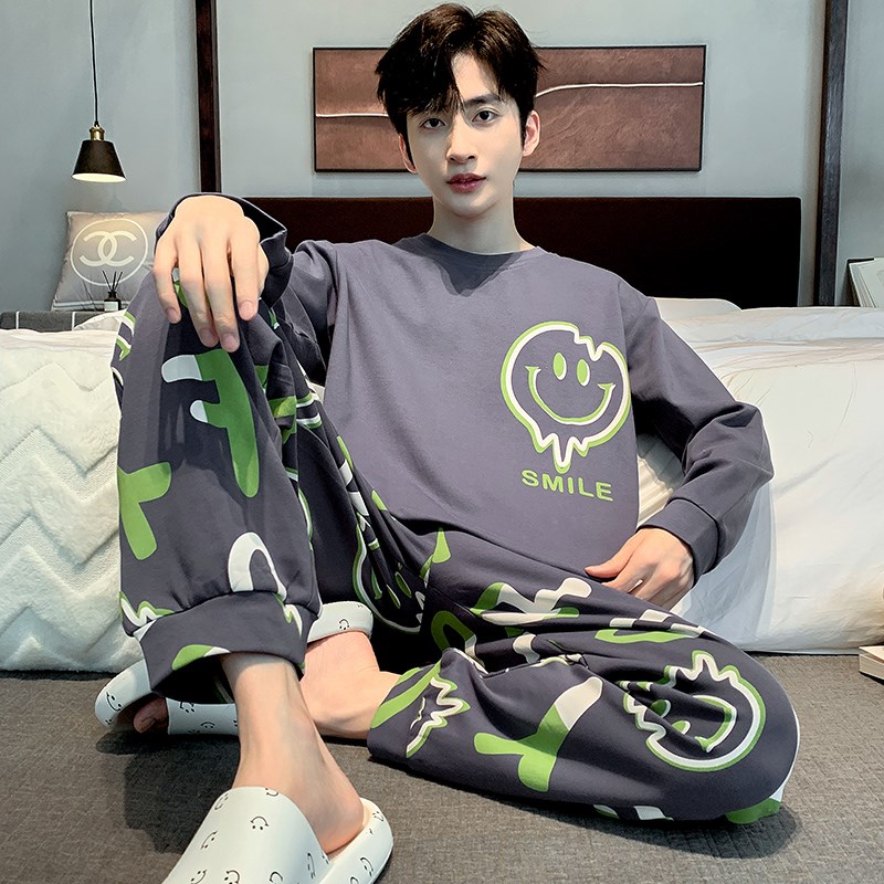 男士睡衣长袖纯棉春秋款s加肥加大码青少年学生秋季大童男款家居