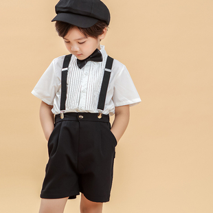 短袖 男宝褶皱衬衣夏季 短裤 韩版 男童表演礼服洋气 套装 儿童白色衬衫