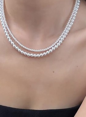 清冷莹白澳白色水晶珍珠纯银项链叠戴高级感气质锁骨链女轻奢小众