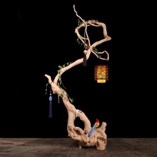 定制免漆现代简易榆木木雕根雕灯架摆件根艺灯中式灯W艺术木灯郑