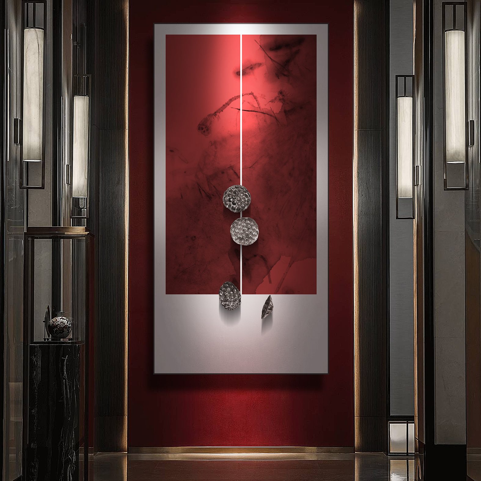 新中式立体浮雕装饰画实物墙饰餐厅茶室竖版壁画禅意走廊玄关挂画