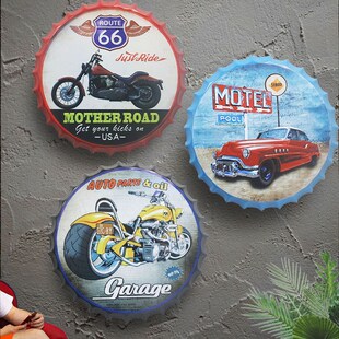 酒吧场景布置背景墙奶茶店火w锅店饭店餐厅墙面复古怀旧铁皮画装