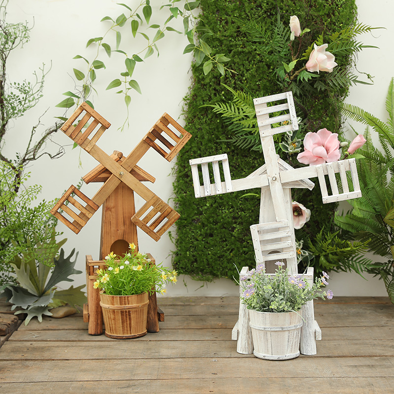 实木风车摆件微景观花园庭院装饰创意森系摆设幼儿园环境布置材料