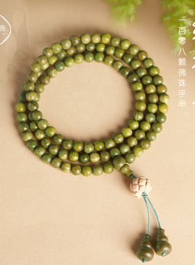 绿檀手串女款多圈108颗念珠文玩佛珠盘玩女生手錬沉香绿檀木手串