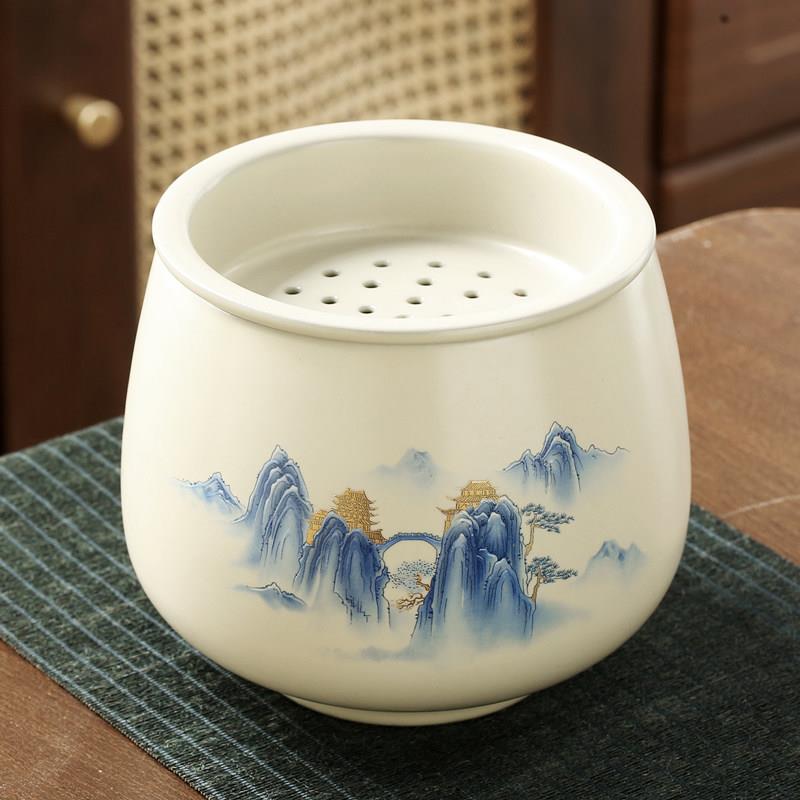 大号汝窑茶洗陶瓷茶渣缸家用茶具配件哥窑洗茶杯盆水盂茶水废水缸