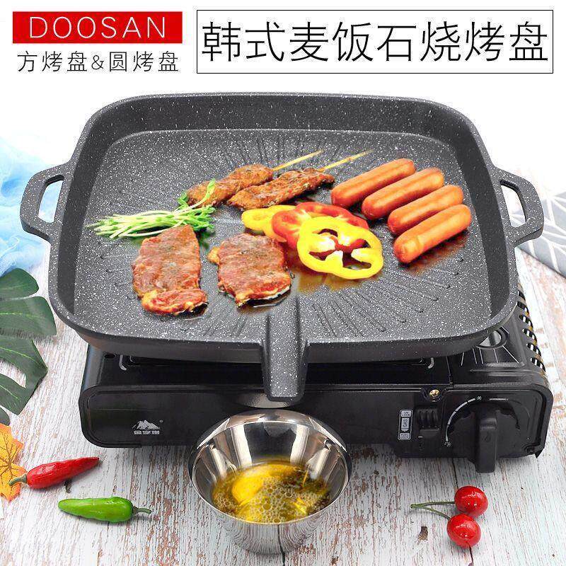 韩国麦饭石圆形方形烧烤盘卡式炉烤肉盘家用便携户外烤肉锅铁板烧