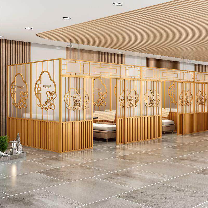 新中式饭厅卡座隔断火锅饭店包厢拉门烧烤包间屏风围栏铁艺