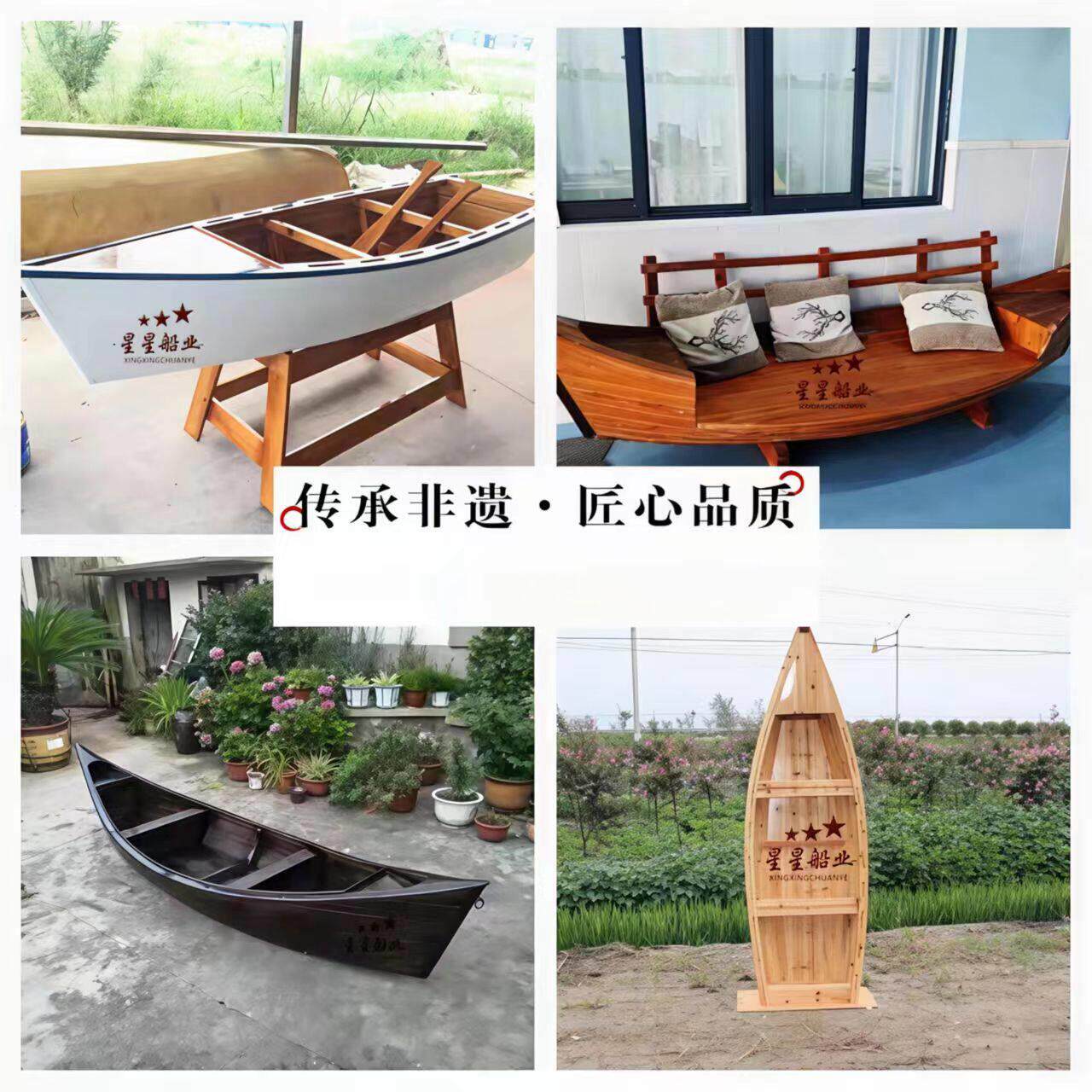 定制欧式木船尖头船拍照景观装饰船水上旅游观光船摆件小木船怀旧