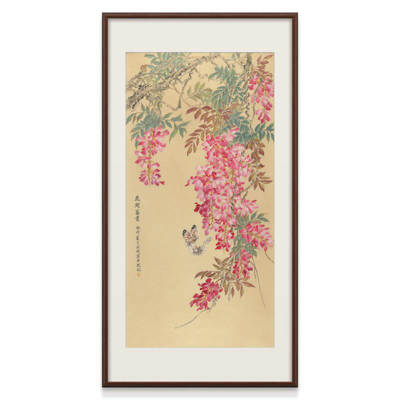 国画仿古真迹水墨荷花紫藤玄关装饰画走廊新中式竖版挂画客厅字画
