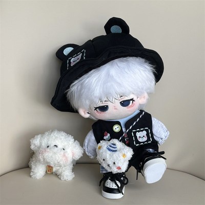 男款娃衣20cm棉花娃娃衣服黑色马D甲T恤熊耳遮阳帽子公仔玩具换装