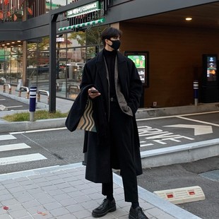 毛呢大衣男中長款 雙面羊絨加厚呢子外套 過膝秋冬高級y感風衣韓版