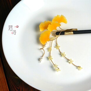 银杏发簪热缩花簪女高级感古风簪子檀木汉服头饰清冷新中式