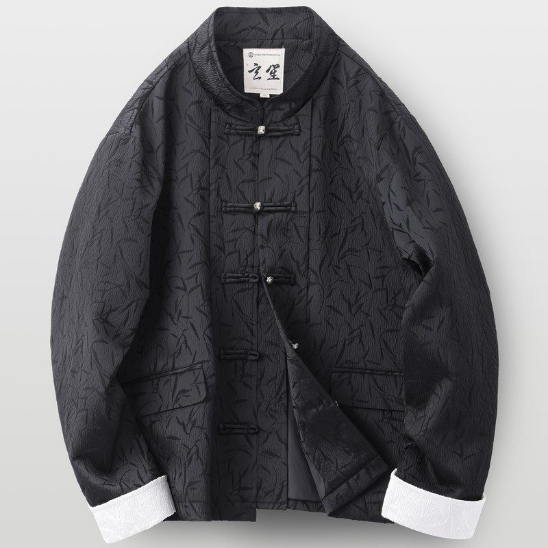 春秋款中国风男装唐装外套男新中式竹叶提花立领夹克宽松休闲上衣,男装,唐装,淘宝优惠券,粉丝福利购,淘宝优惠卷