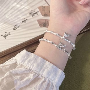 竹下风致大饼的少女心饰新中式竹节手链女竹子手串镀银手镯