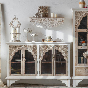 美式 饰架民宿置物架创意家居壁挂拍照道具 复古实木做旧雕花墙壁装