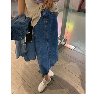 牛仔半身裙弹力显瘦托腹直筒开叉包臀裙 宽松中长款 孕妇装 秋冬e款