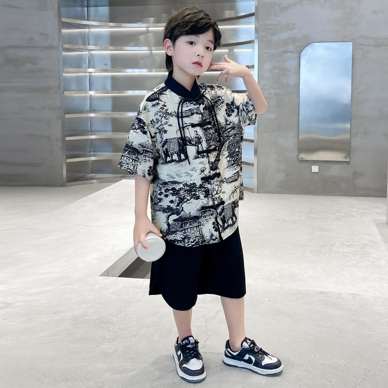 男童汉服套装夏季薄款2025新款儿童新中式唐装大童男孩中国风夏装图片
