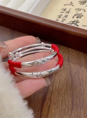 银手镯婴儿9999纯银兔龙宝宝银镯子儿童男女小孩满月银饰礼物周岁