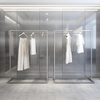 服装展示架e不锈钢实木银色落地式陈列架女装店简约挂衣架侧挂货