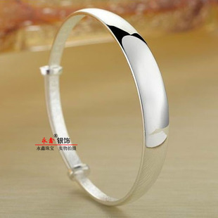 999纯银手镯女推拉开口可调节光面实心镯子银手镯亮面送闺蜜礼物