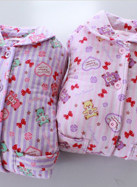 外贸日单a加厚三层夹棉全棉女童棉袄睡衣套装家居服 儿童纯棉棉服