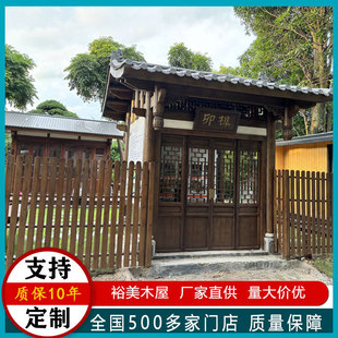定制复古实木木质榫卯成品仿古建筑仿长廊系列门楼牌坊