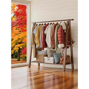 实木衣帽架落地家用挂衣架卧室房间榉木质晾衣服架室内简易立式 杆
