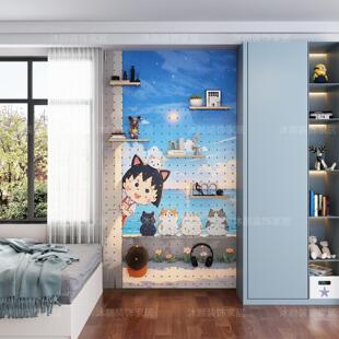 樱桃小丸子洞洞板置物架子实木入户玄关卧室墙面装饰图案收纳定制