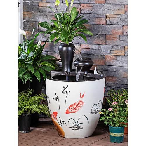 生态缸古法鱼缸客厅阳台金鱼缸瀑布循环流水造景过滤增氧老式水缸