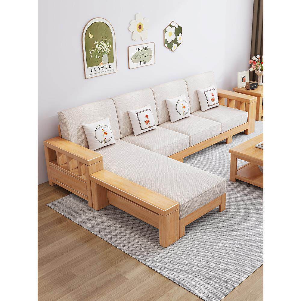 北欧实木沙发床两用客厅全实木大小公寓组合现代简约原木布艺沙发