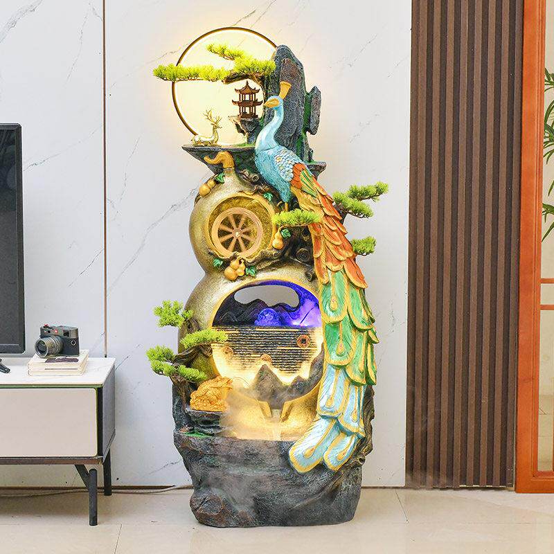 风水轮葫芦流水生财摆件客厅办公室招财孔雀水景喷泉装饰开业礼物
