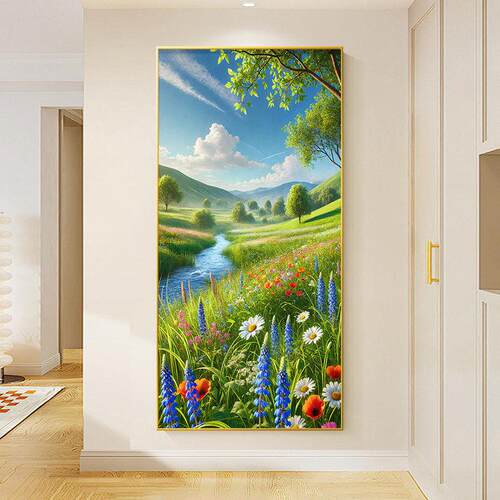 山水玄关装饰画现代简约入户门玄关画走廊过道挂画风景多巴胺壁画