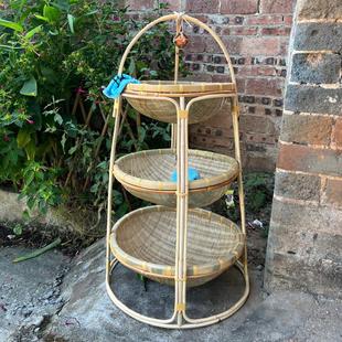 刘家人竹编手工竹藤编织三层猫窝猫床四季通用宠物凉窝置物架果篮