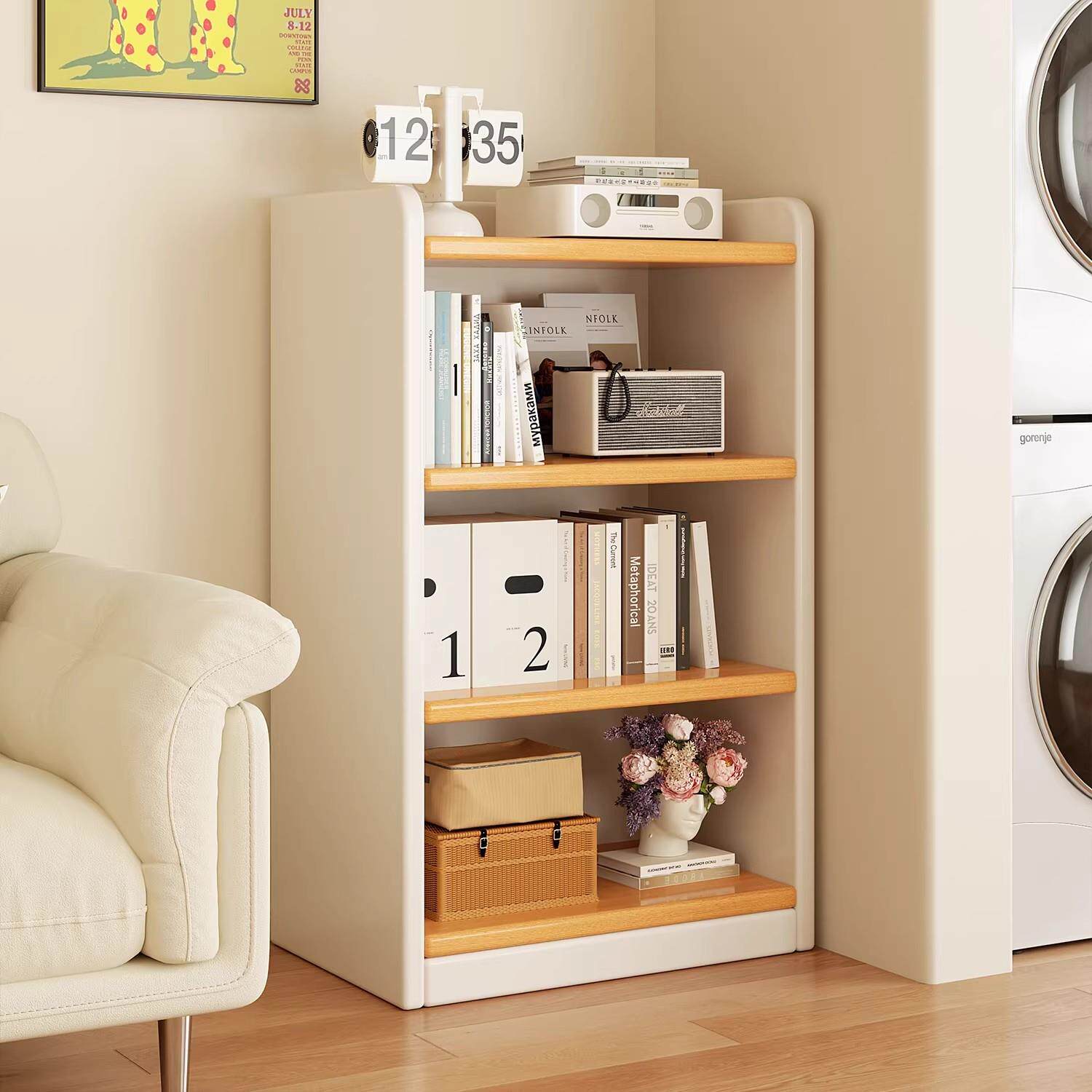 实木小柜子收纳柜家用书架置物架落地客厅墙边小窄柜转角书柜展示