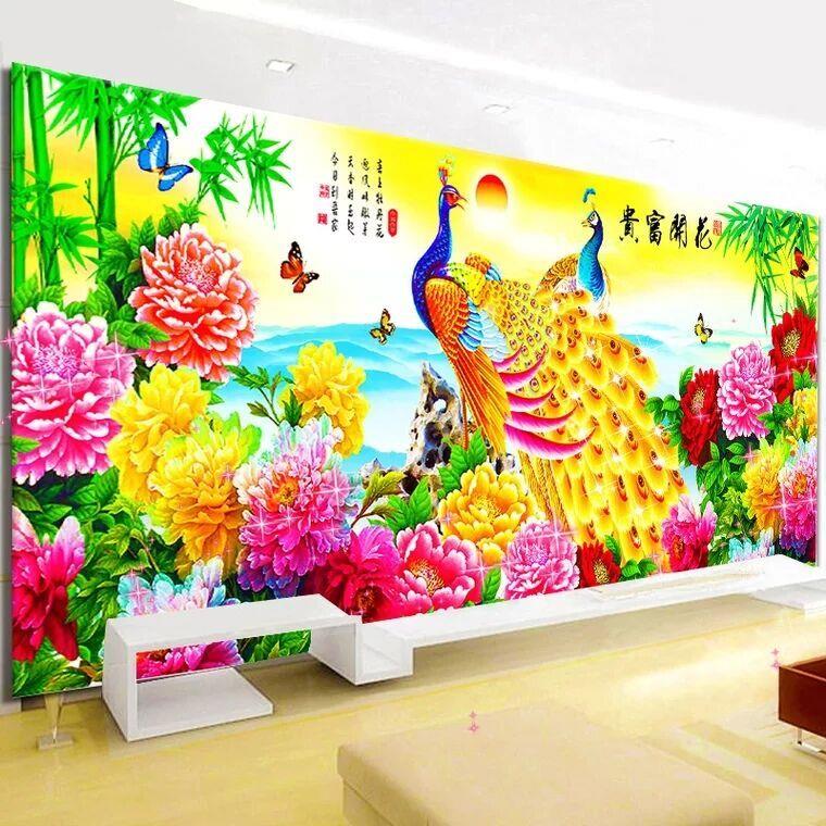 花开富贵牡丹十字绣线绣新款客厅2025新款孔雀手工自己绣满绣大幅