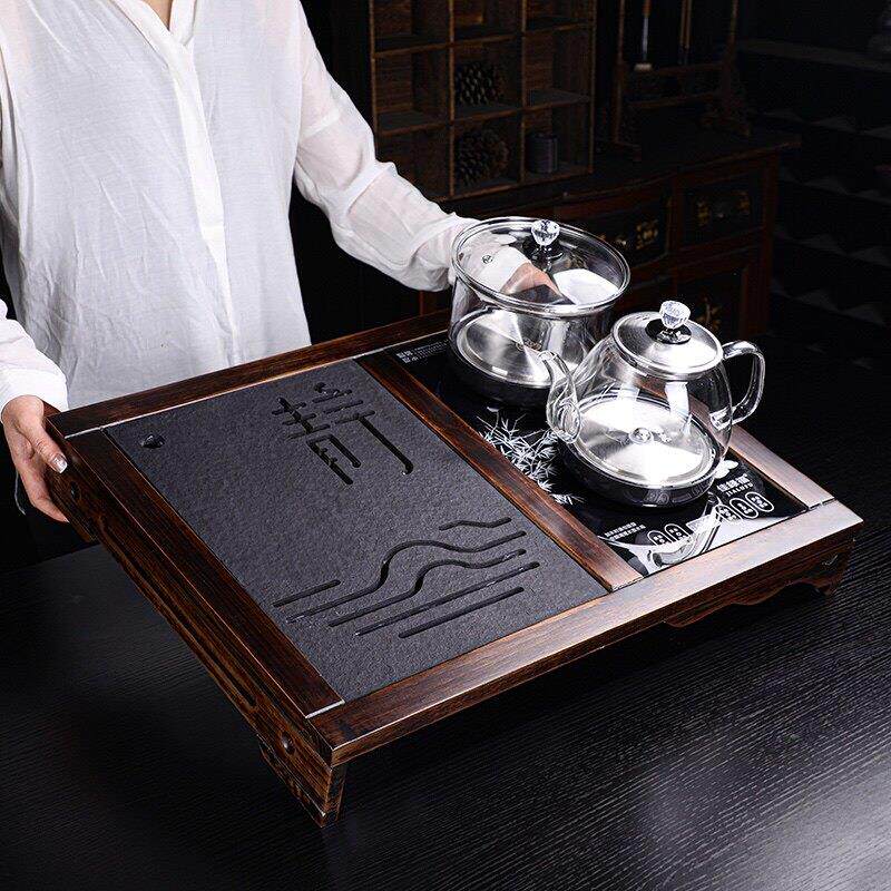 家用小茶台带蓄直排水两用全自动烧水壶一体式乌金石小型茶盘套装