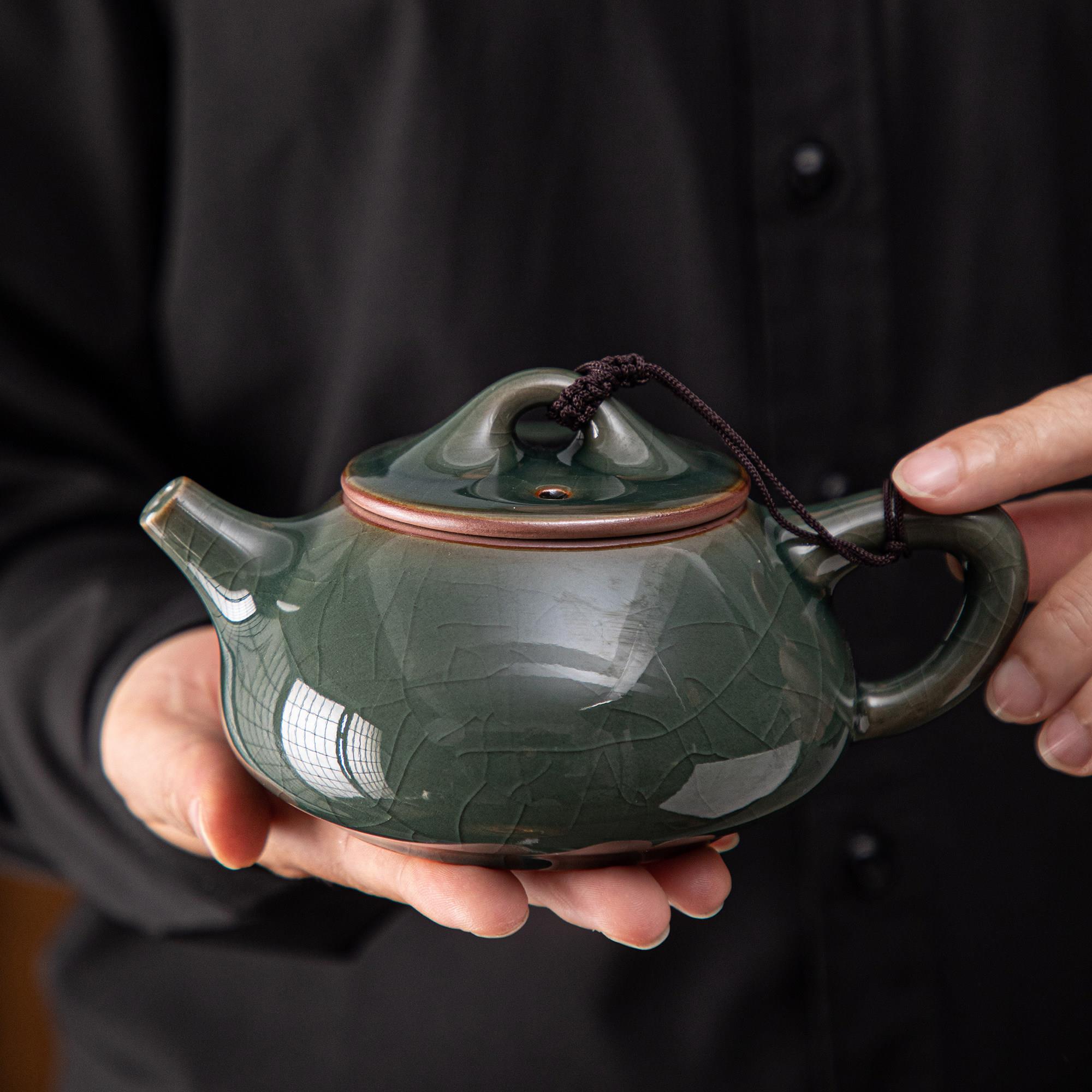 300毫升大号哥窑石瓢壶冰裂纹陶瓷茶壶开片可养单壶功夫茶具正品