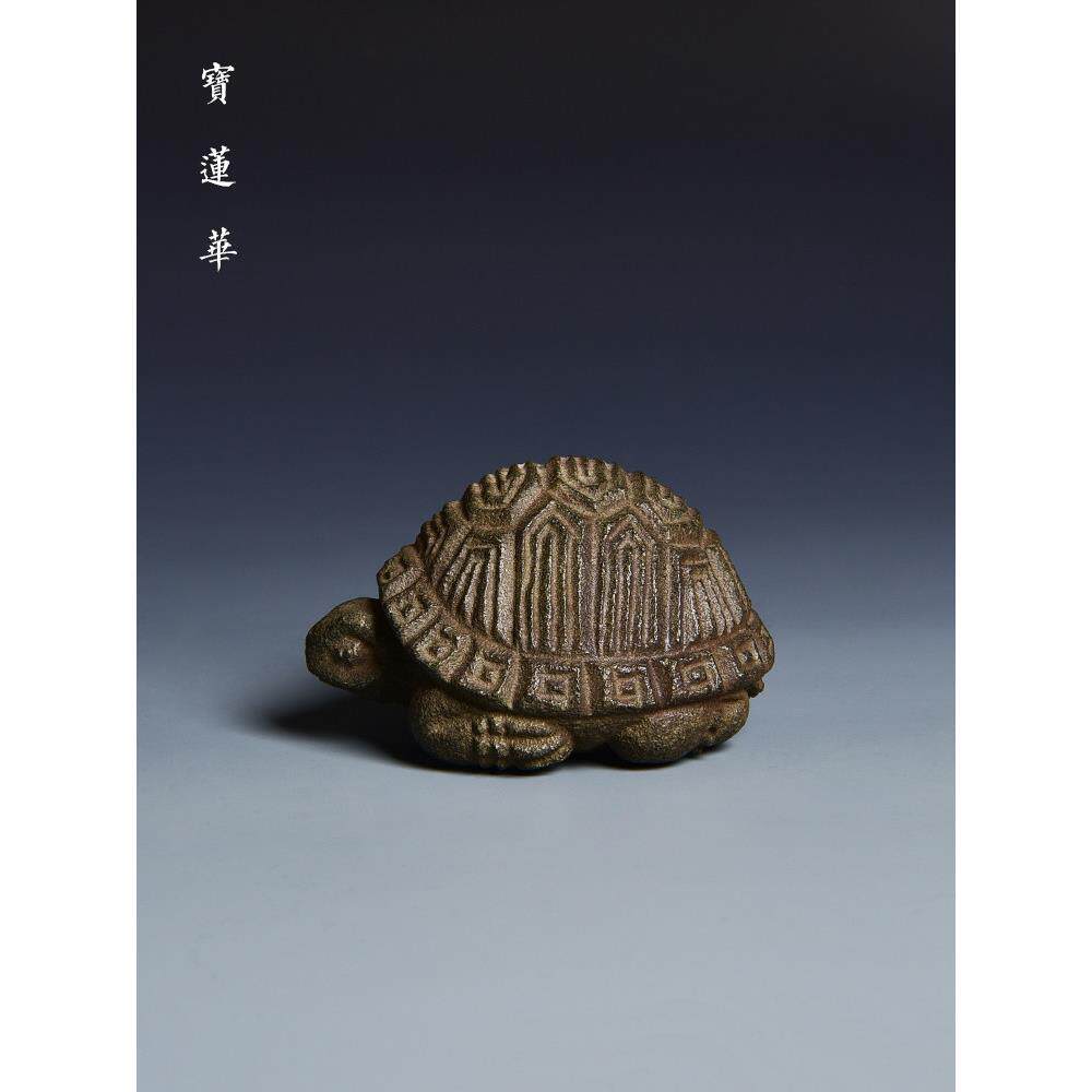 手工雕刻青石万寿龟 石龟茶宠摆件 古典石雕吉祥物石茶宠石手把件