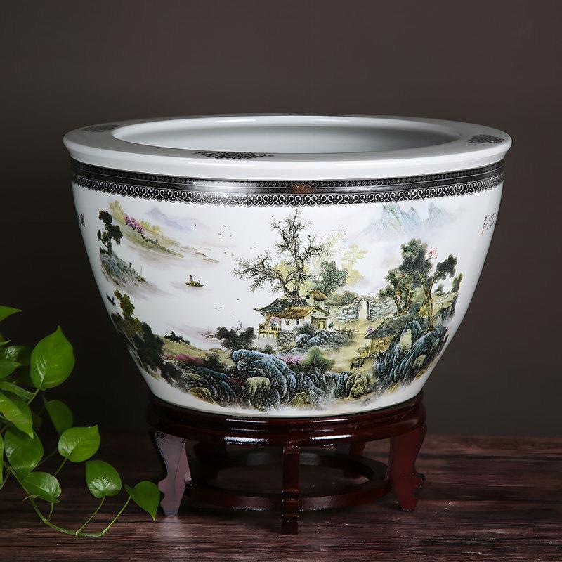 景德镇陶瓷鱼缸荷花缸大号水缸睡莲碗莲盆客厅书画 画缸乌龟缸风