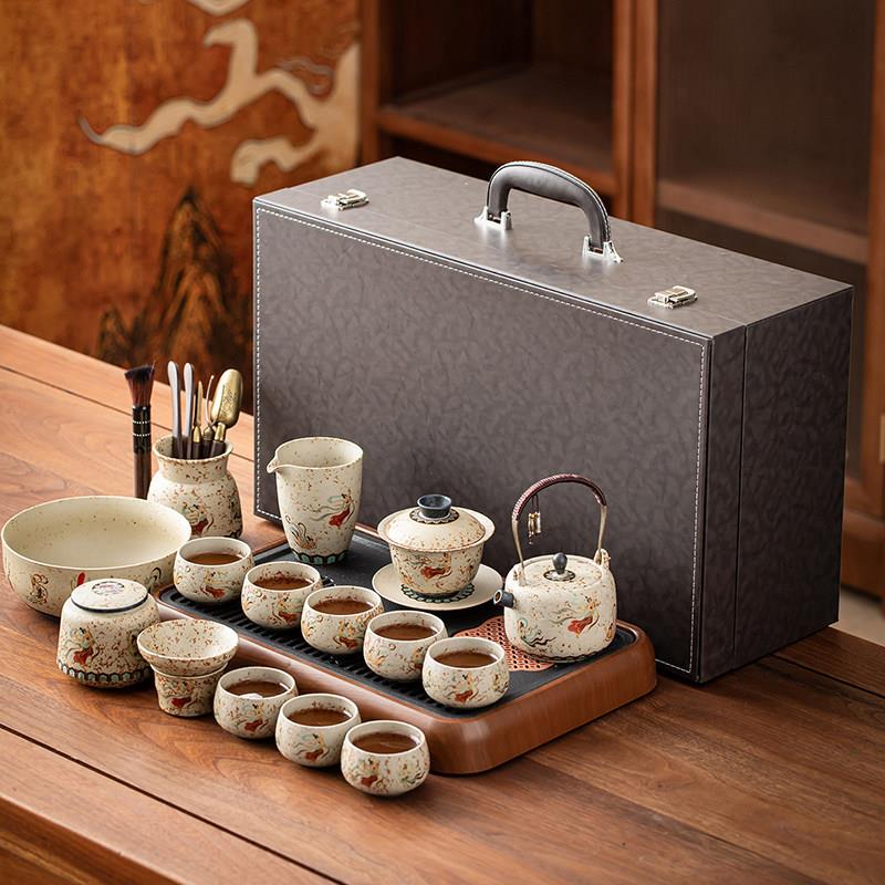 敦煌飞天火石红功夫茶具套组陶瓷家用高档茶具一整套带茶盘礼盒