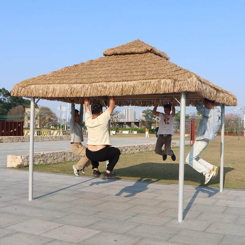 新款户外茅草帐篷庭院农家乐毛草遮阳棚景区网红四柱凉亭仿真稻草
