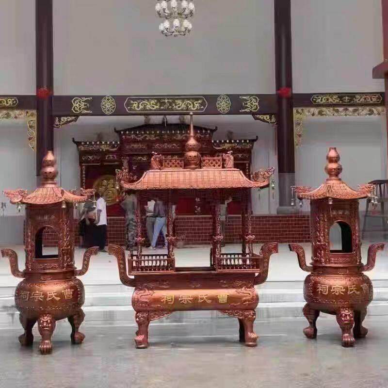 室外大型铸铁铜香炉焚烧炉插香炉带葫芦顶盖四八龙柱寺庙祠堂道观