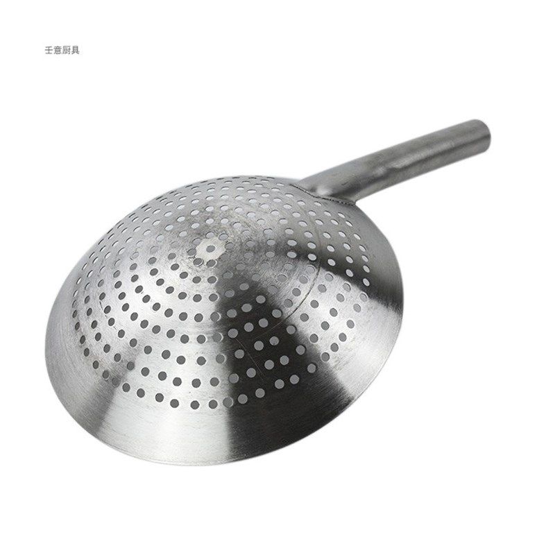 加厚大号漏勺带i孔不锈钢厨房炒菜锅瓢钢柄勺子油炸滤油勺舀水控