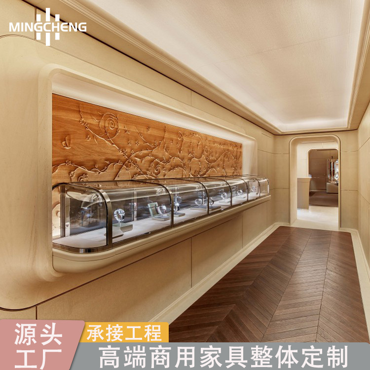 墙壁珠宝展示柜制作弧形钢化玻璃饰品柜透明宝石柜台装饰道具定制