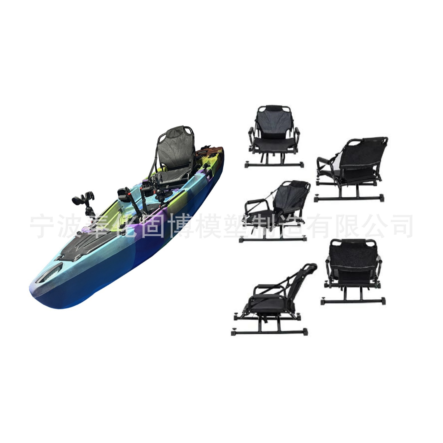 高端单人脚踏钓鱼艇 脚踏船 叶片脚踏 工厂硬艇塑料滚塑皮划艇