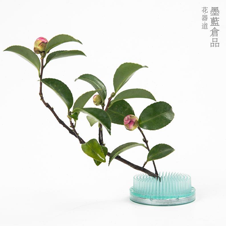 墨蓝花器合金底座加重剑山塑料插花器 中式日式插花固定工具神器