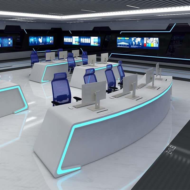 科技感指挥中心控制台调度台简约监控室监控台定制烤漆弧形操作台